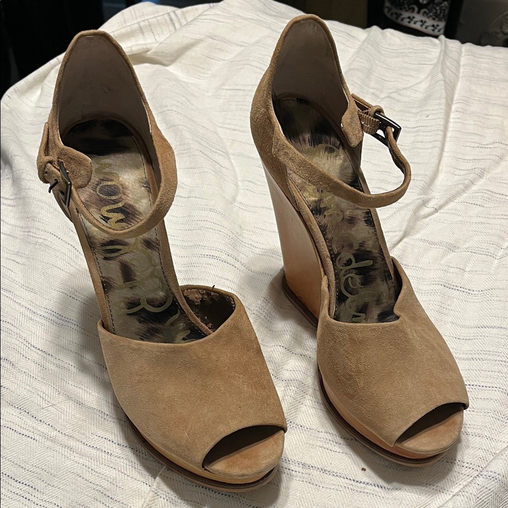 Sam Edelman Open Toe Suede Wedge Sandals W’s 9 - Picture 1 of 4